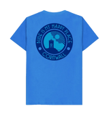 'Bude is My Happy Place' Organic Unisex Blue T shirt.