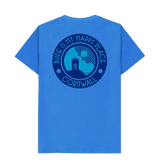 'Bude is My Happy Place' Organic Unisex Blue T shirt.