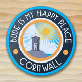 Bude is My Happy Place Round Blue and Black Coaster.