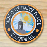 Bude is My Happy Place Round Orange and Black Coaster.