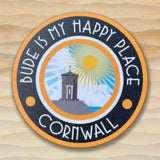 Bude is My Happy Place Round Orange and Black Coaster.