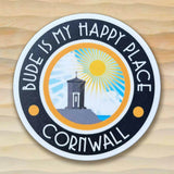 Bude is My Happy Place Round White and Black Coaster.