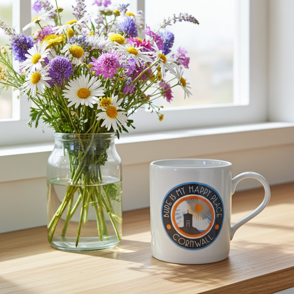 Bude Is My Happy Place Mug Black & Orange
