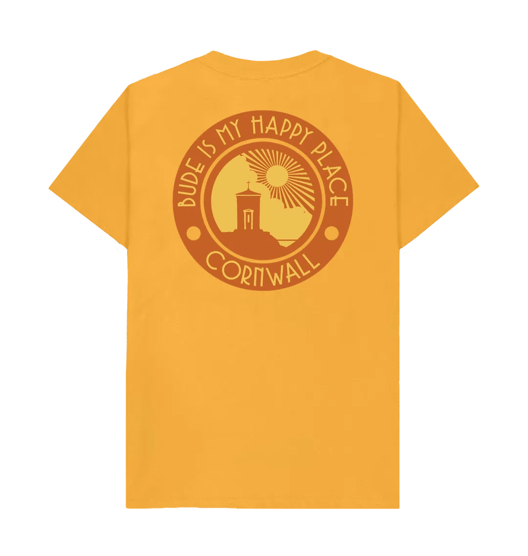 'Bude is My Happy Place' Organic Unisex Mango T shirt.