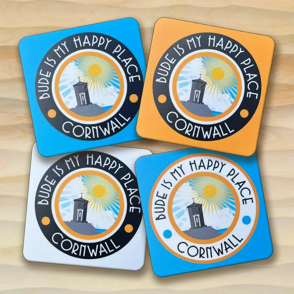 Happy Place Square Coaster Set.