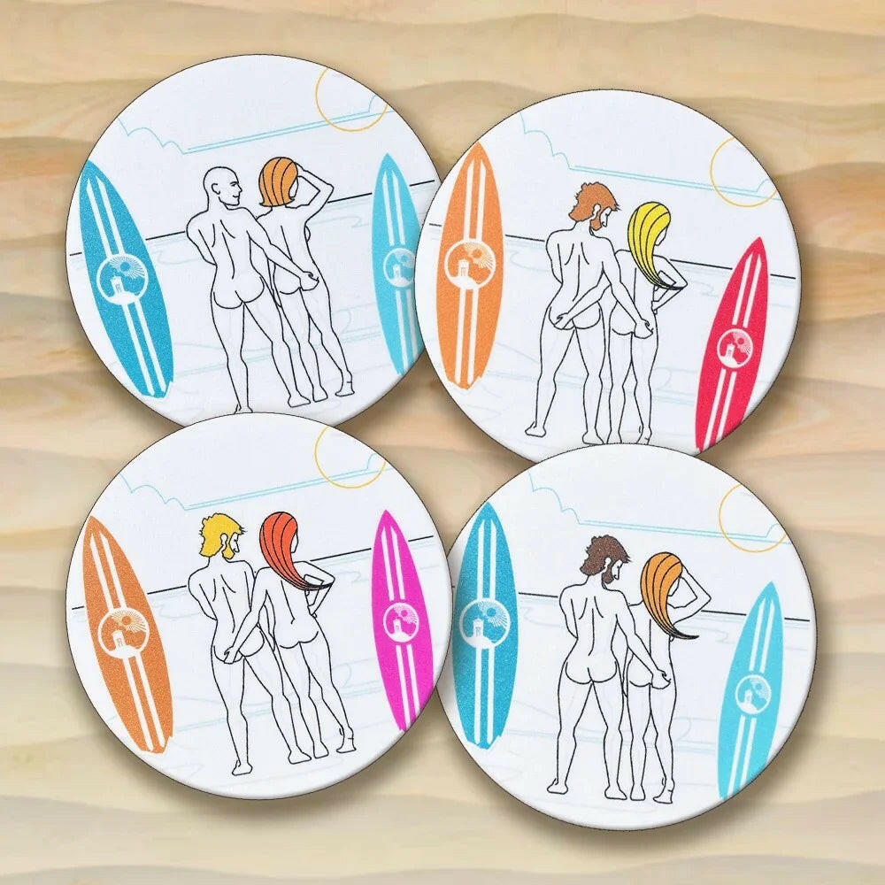 Naked Surfer Round Coaster Set.