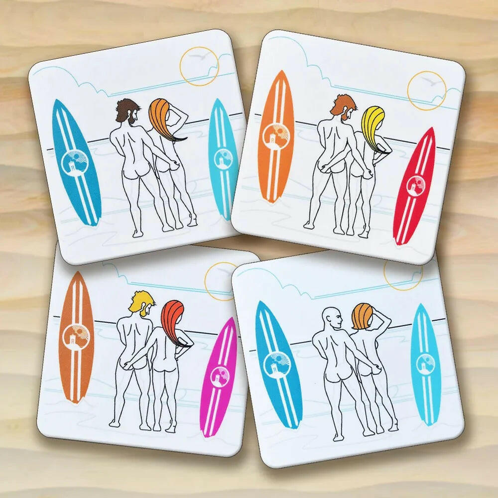 Naked Surfer Square Coaster Set.