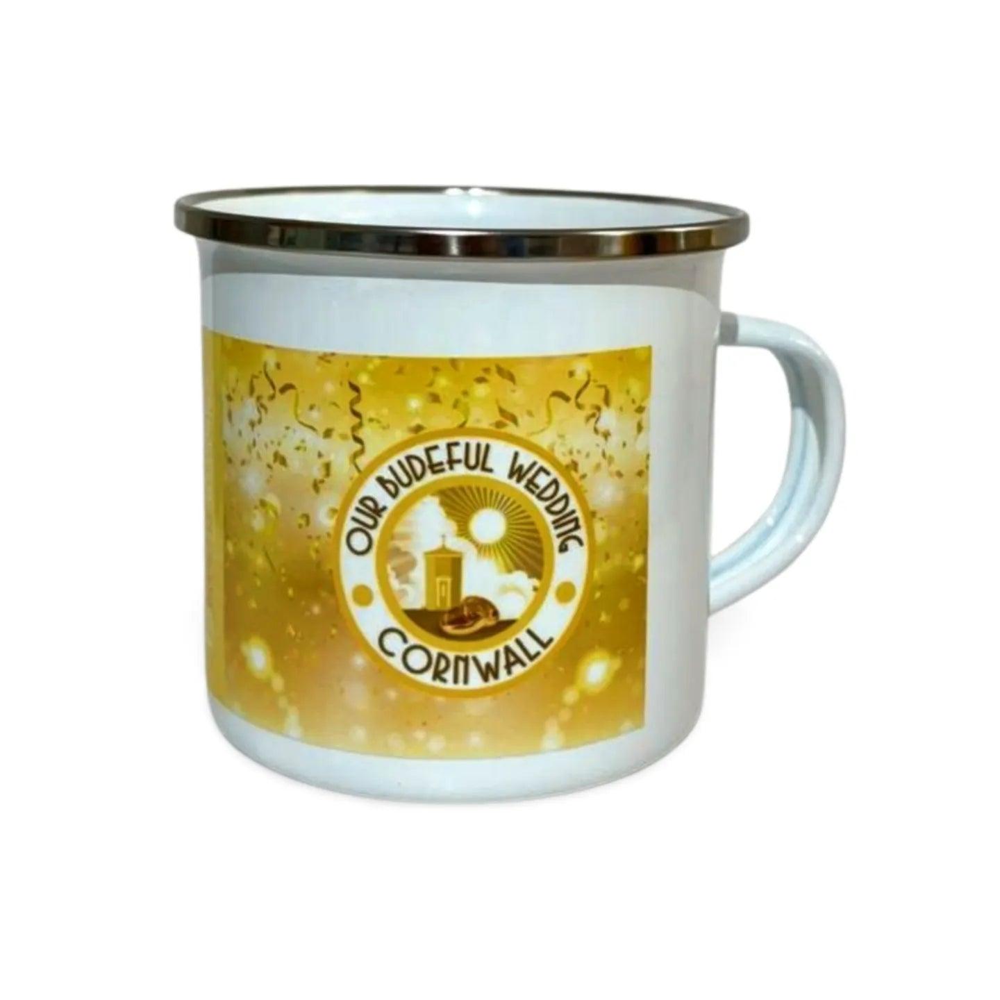 Our Budeful Wedding Cornwall Enamel Mug.