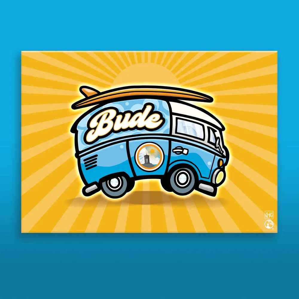 Budeful Yellow VW Camper Fine Art Canvas Print