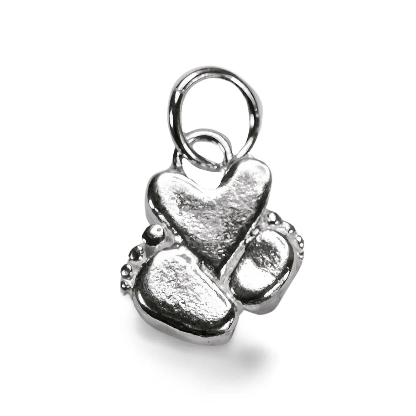 Budeful Sterling Silver Baby Feet and Heart  Charm.