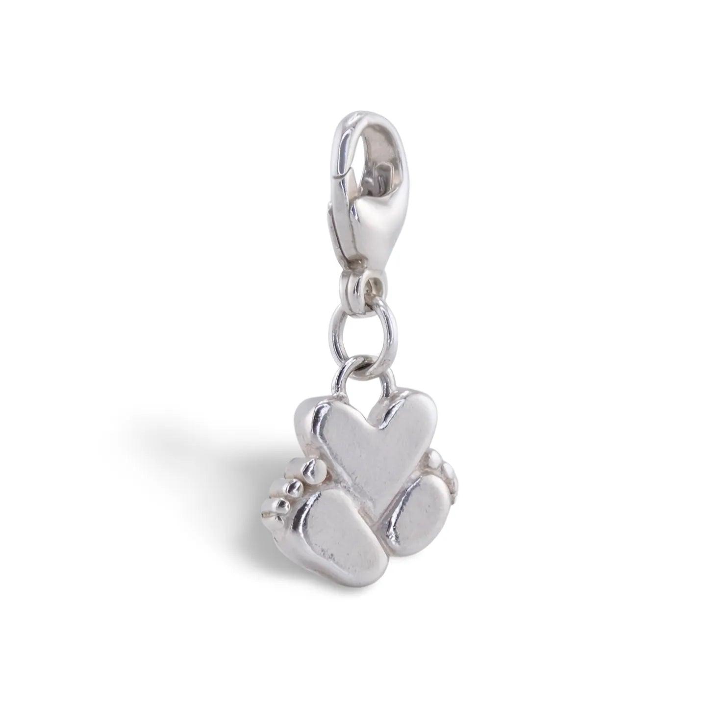 Budeful Sterling Silver Baby Feet and Heart  Charm.