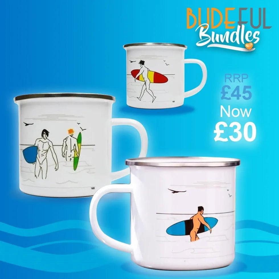 Naked Surfer Enamel Mug Bundle.